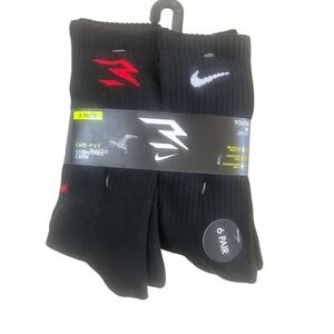 Nike 3Brand Socks Youth M Black New Dri-Fit Cushioned Crew 6 Pack BR0004-E69
